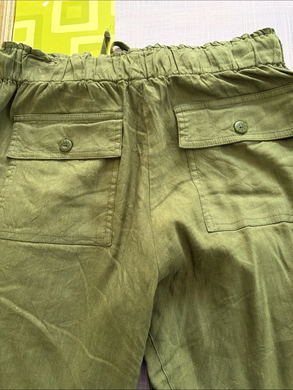 Kut from the Cloth Drawstring Linen Blend   Pants - Olive Green size small